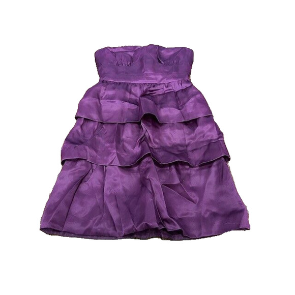 J. Crew Cocktail Silk Dress Strapless Tiered Ruffle Knee Length Purple 2 NEW - Picture 1 of 9